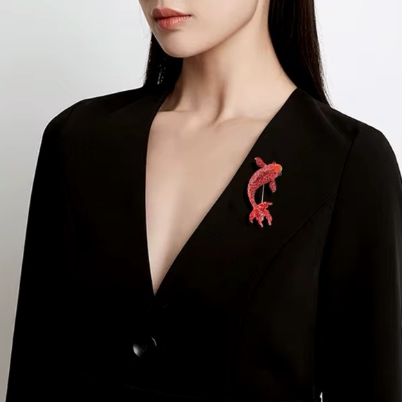 Sirena Red Crystal Carp Fish Brooch - Picture 7 of 7